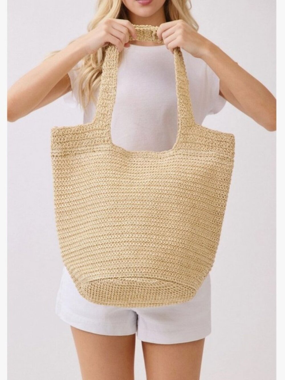 Beige Handmade Straw Tote Bag - Picture 2 of 9